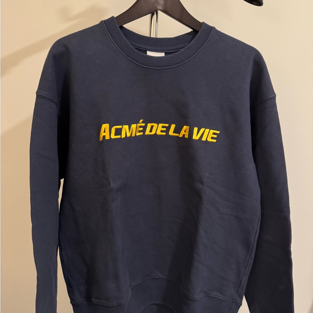 ACME Navy Crewneck Sweater with Yellow Logo